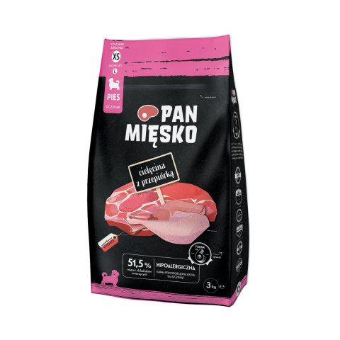 PAN MIĘSKO Veal with quail XS (puppy) - trockenfutter für Hunde - 3kg - Fotogalerie 1