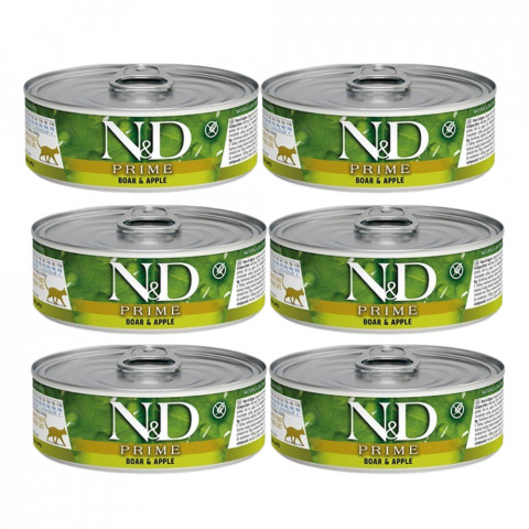FARMINA N&D Prime Boar & Apple – Nassfutter für Katzen – 6 x 70 g - Fotogalerie 1