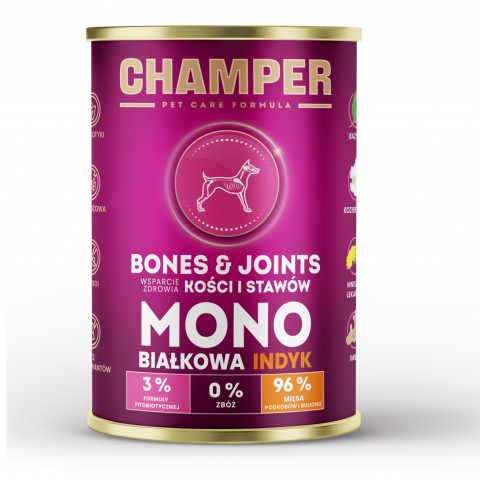 CHAMPER Bones & Joints Pute – Nassfutter für Hunde – 5x400g + 1 Dose GRATIS! - Fotogalerie 2