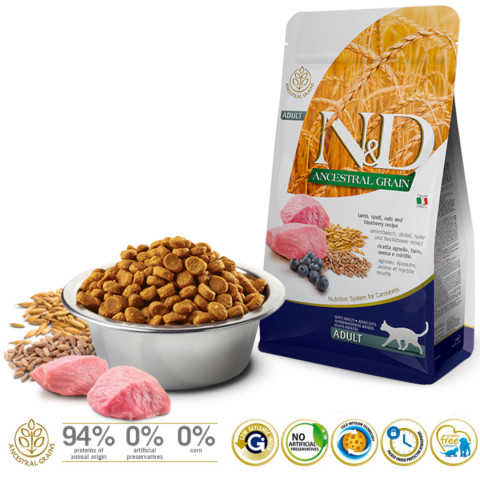 FARMINA N&D ANCESTRAL GRAIN CAT LAMB. SPELT. OATS AND BLUEBERRY ADULT 1,5kg - Fotogalerie 2