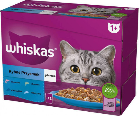 WHISKAS Geleesäckchen, Geschmacksrichtungen: Weißfisch, Kabeljau, Lachs, Thunfisch - Nassfutter für Katzen - 12x85g - Fotogalerie 1