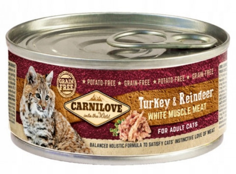 CARNILOVE Cat Truthahn & Rentier Weißes Muskelfleisch – Nassfutter für Katzen – 100 g - Fotogalerie 1