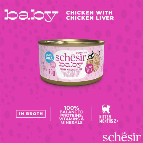 SCHESIR Baby Huhn mit Leber in Brühe – Nassfutter für Kätzchen – 70 g - Fotogalerie 2