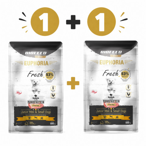 BIOFEED Euphoria Fresh Junior Pute Monoprotein XS/S 500g – Trockenfutter für Hunde – 1+1 - Fotogalerie 1