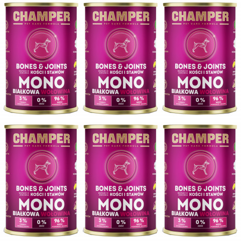 CHAMPER Bones & Joints Monoprotein Rind – Nassfutter für Hunde – 6×400 g - Fotogalerie 1