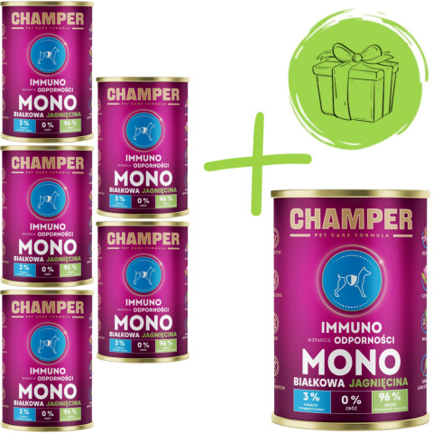 CHAMPER Immuno Monoprotein Lamm - Nassfutter für Hunde - 5x400g + 400g GRATIS - Fotogalerie 1