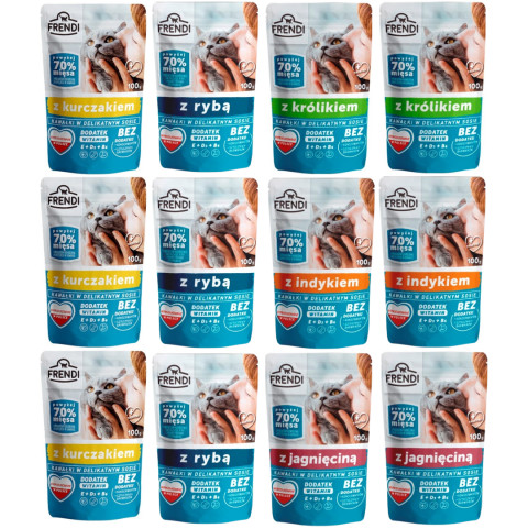 FRENDI Stückchen in Soße MIX Geschmacksrichtungen - Nassfutter für Katzen - 12x100g - Fotogalerie 1
