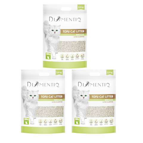 DIAMENTIQ Tofu Matcha Ultra klumpend – pflanzliche Katzenstreu – 3×2,5 kg - Fotogalerie 1