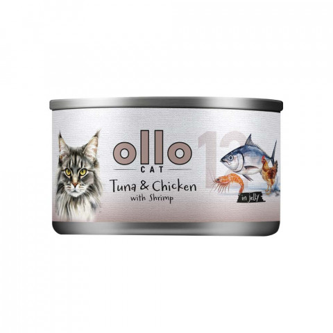 OLLO Cat nr 12 Tuna & Chicken with shrimp in jelly - nassfutter für Katzen - 70g - Fotogalerie 1