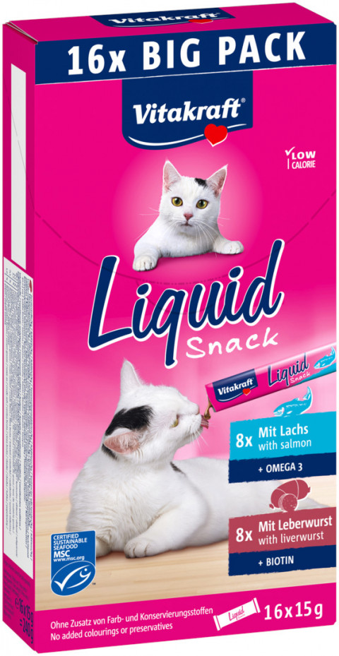 VITAKRAFT Liquid Snack Leber mit Lachs – Leckerbissen für Katzen – 16x15g - Fotogalerie 1