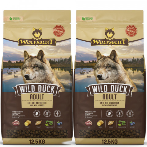 WOLFSBLUT Wild Duck Duck with potatoes - trockenfutter für Hunde - 2x12,5kg - Fotogalerie 1