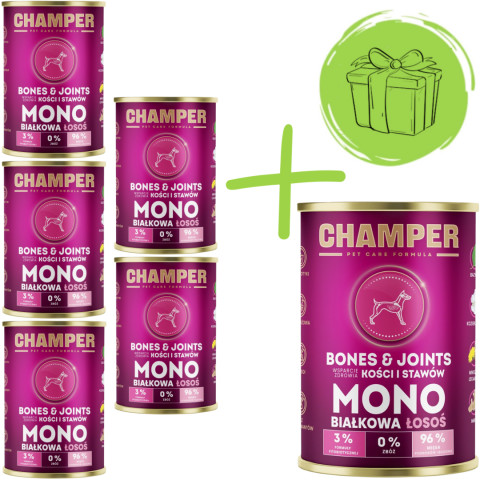 CHAMPER Bones & Joints Monoprotein Lachs - Nassfutter für Hunde - 5x400g + 400g GRATIS - Fotogalerie 1