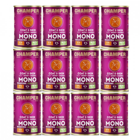 CHAMPER Coat & Skin Monoprotein Lamm – Nassfutter für Hunde – 12×400 g - Fotogalerie 1