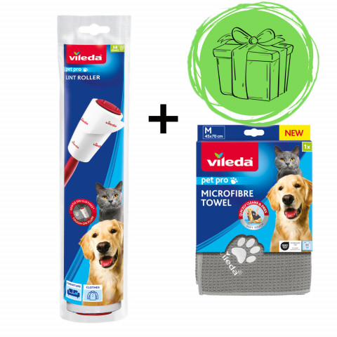 VILEDA Pet Pro Fusselrolle zur Entfernung von Tierhaaren, Haaren und Schmutzpartikeln + GRATIS! Vileda PET PRO Mikrofasertuch M 70x45 cm - Fotogalerie 1
