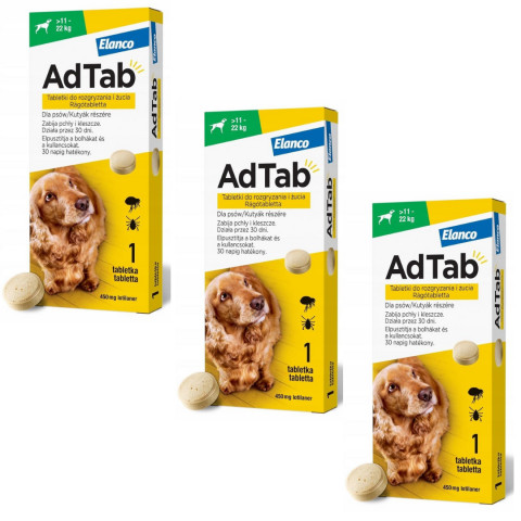 ELANCO AdTab Floh- und Zeckentabletten für Hund (>11-22 kg) - 3x(1x 450mg) - Fotogalerie 1