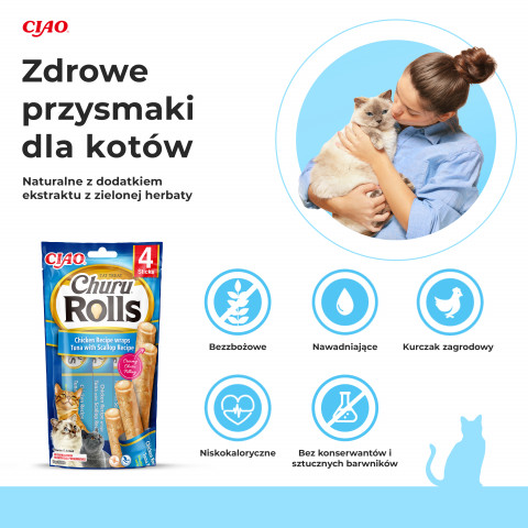INABA Churu Rolls Chicken recipe wraps Tuna with scallop recipe - Katze behandeln - 4x10 g - Fotogalerie 7