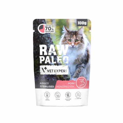 VETEXPERT Raw Paleo Adult Sterilised Pork - nassfutter für Katzen - 100g - Fotogalerie 1