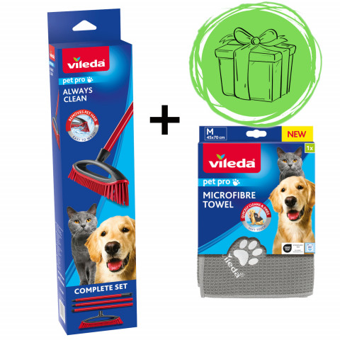 VILEDA Pet Pro Always Clean Gummibesen mit Stiel zur Entfernung von Tierhaaren + GRATIS! Vileda PET PRO Mikrofasertuch M 70x45 cm - Fotogalerie 1