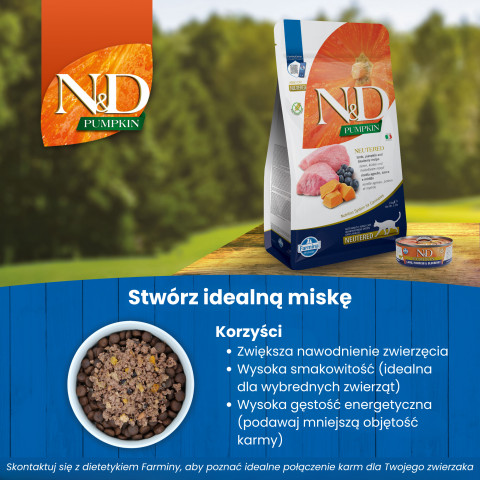 FARMINA N&D Pumpkin Cat Lamb and Blueberry Neutered Adult - Trockenfutter für Katzen - 1.5 kg - Fotogalerie 4