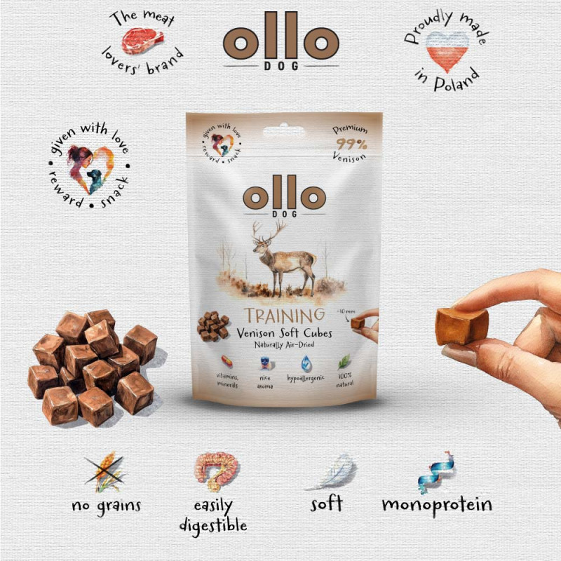 OLLO Air Dried Training Venison Cubes - leckerli für hunde - 80g - foto 2