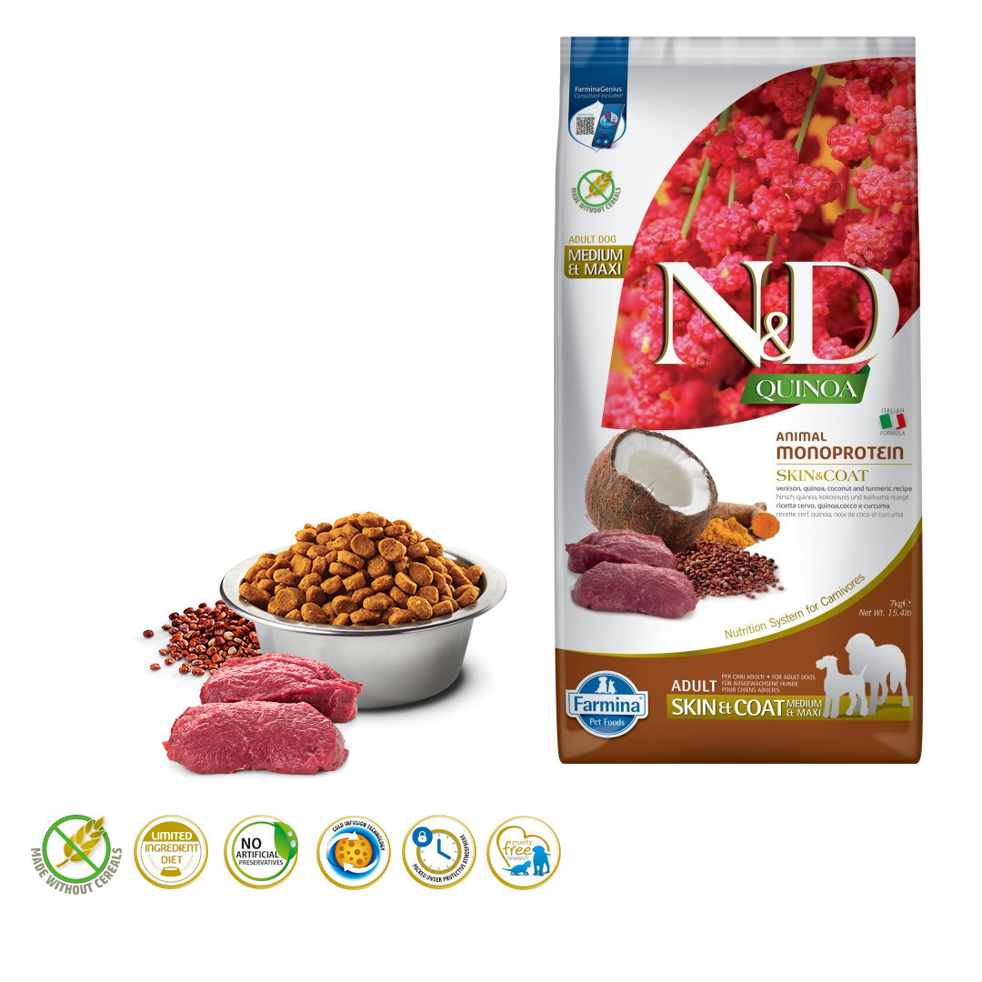 FARMINA N&D Quinoa Dog Skin&Coat Venison&Coconut Adult Medium&Maxi - Trockenfutter für Hunde - 7 kg - foto 1