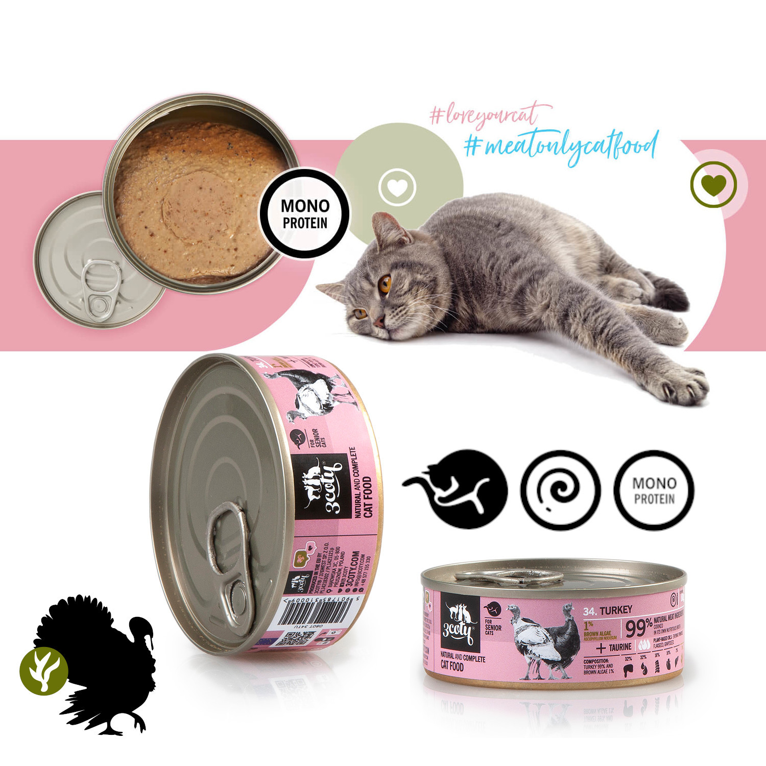 3COTY Turkey Senior - nassfutter für Katzen - 6x80g - foto 5