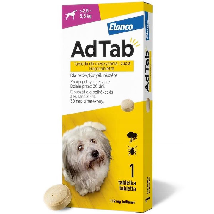 ELANCO AdTab Floh- und Zeckentabletten für Hund (>2,5-5,5kg) - 3x(1x 112mg) - foto 1