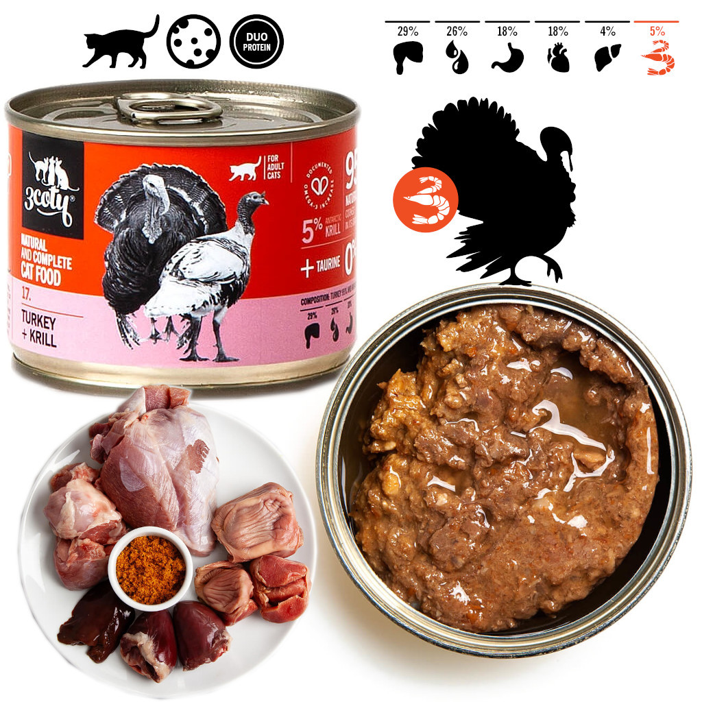 3COTY 17. Turkey and krill - nassfutter für Katzen - 12x180g - foto 2