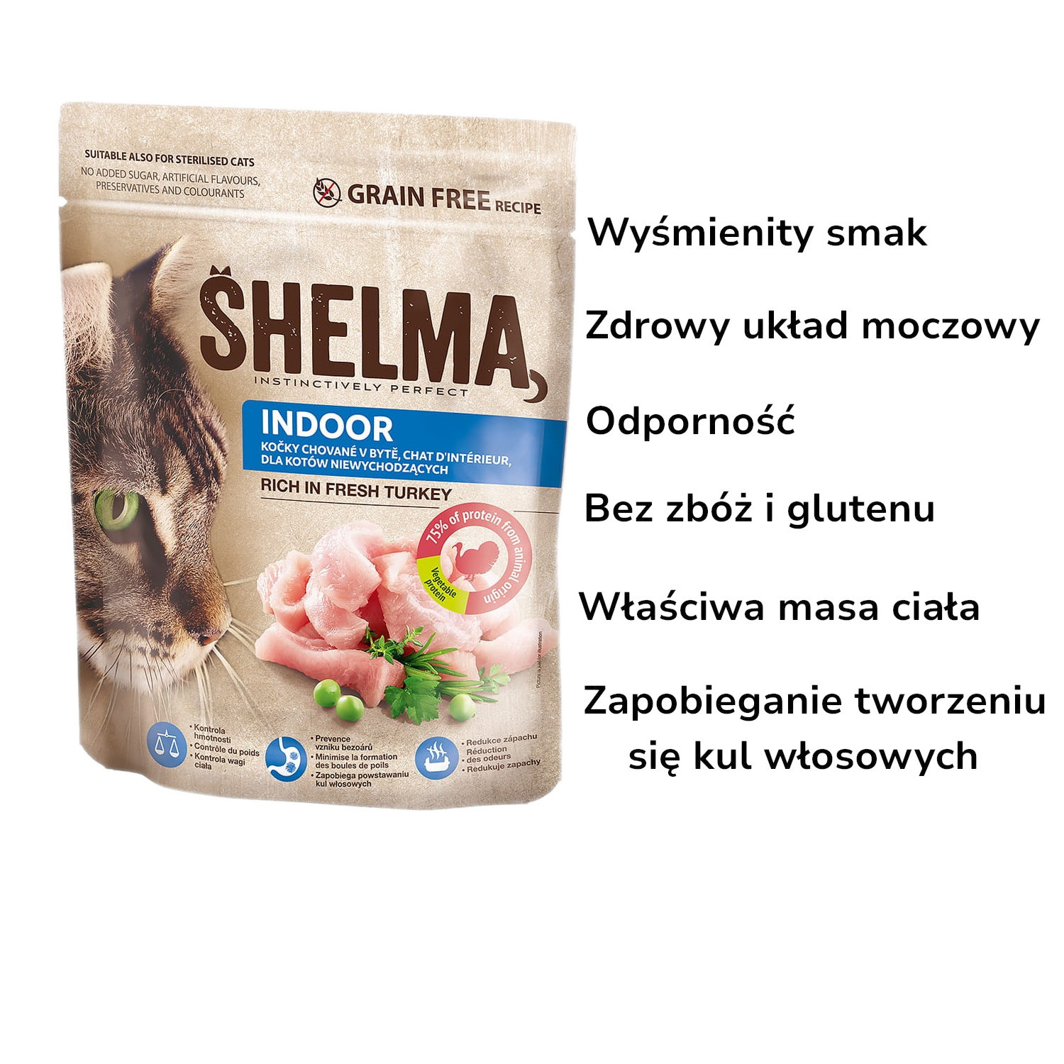 SHELMA Indoor Rich in turkey - trockenfutter für Katzen - 5x750g - foto 4