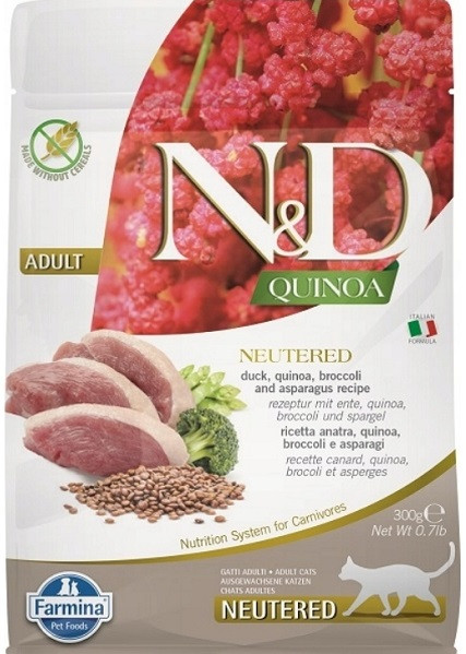 FARMINA N&D Quinoa Cat Duck, Broccoli, Asparagus Neutered Adult - Trockenfutter für Katzen - 300 g - foto 3