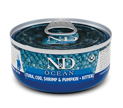 FARMINA N&D Ocean Kitten Thunfisch, Kabeljau, Garnelen & Kürbis – Nassfutter für Kätzchen – 70g - foto 3