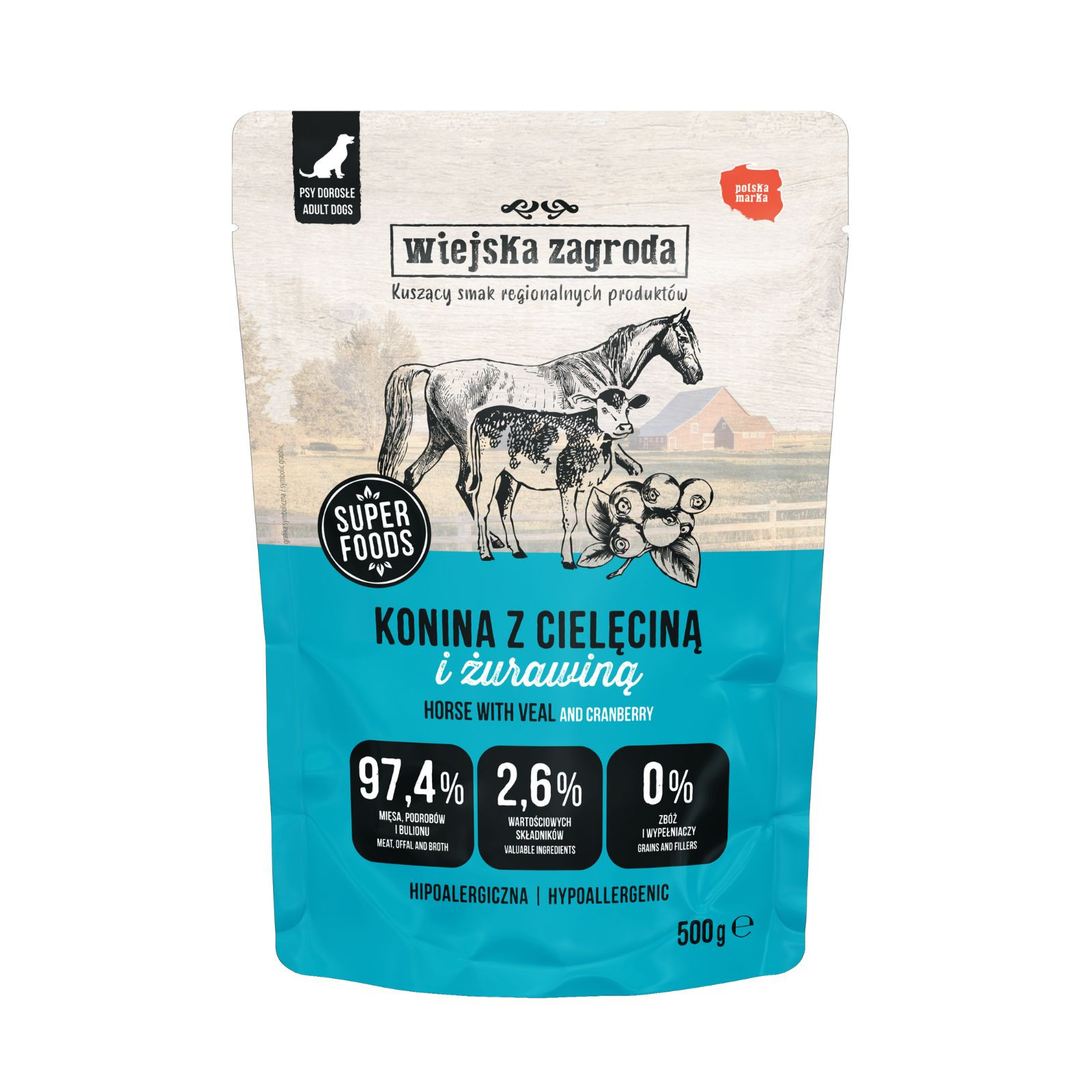 WIEJSKA ZAGRODA Horse meat with veal - Nassfutter für Hunde - 500g - foto 1