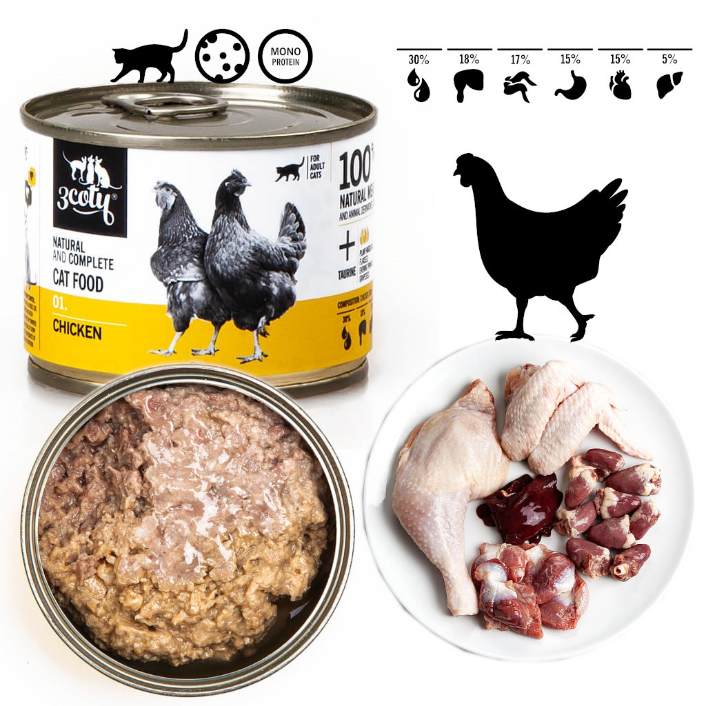3COTY 01 Chicken - nassfutter für Katzen - 12x180g - foto 2