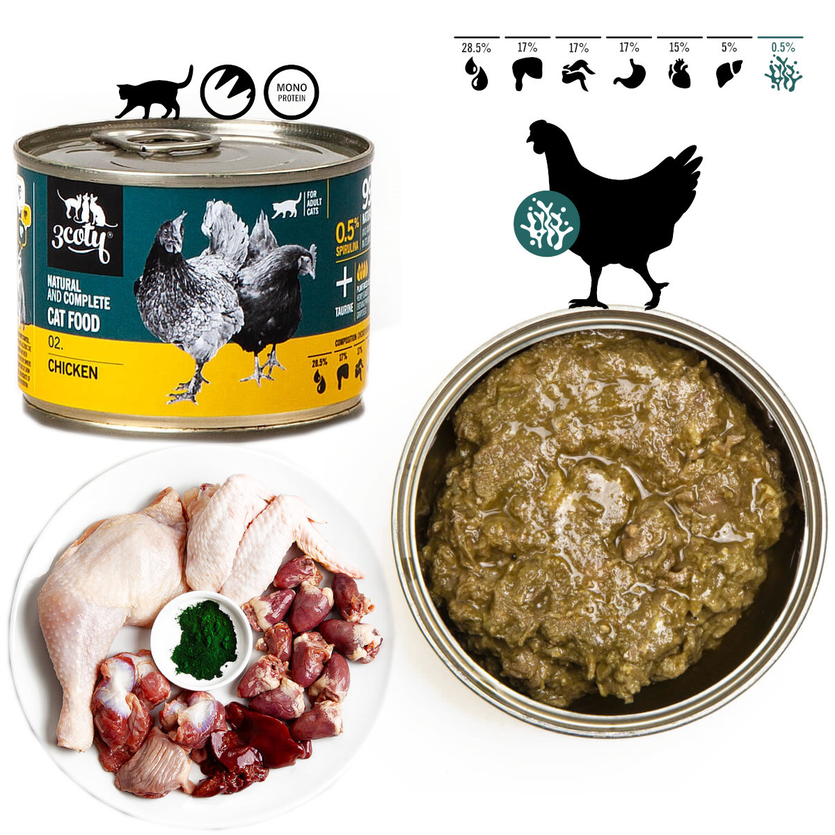 3COTY 02. Chicken - nassfutter für Katzen - 180g - foto 2