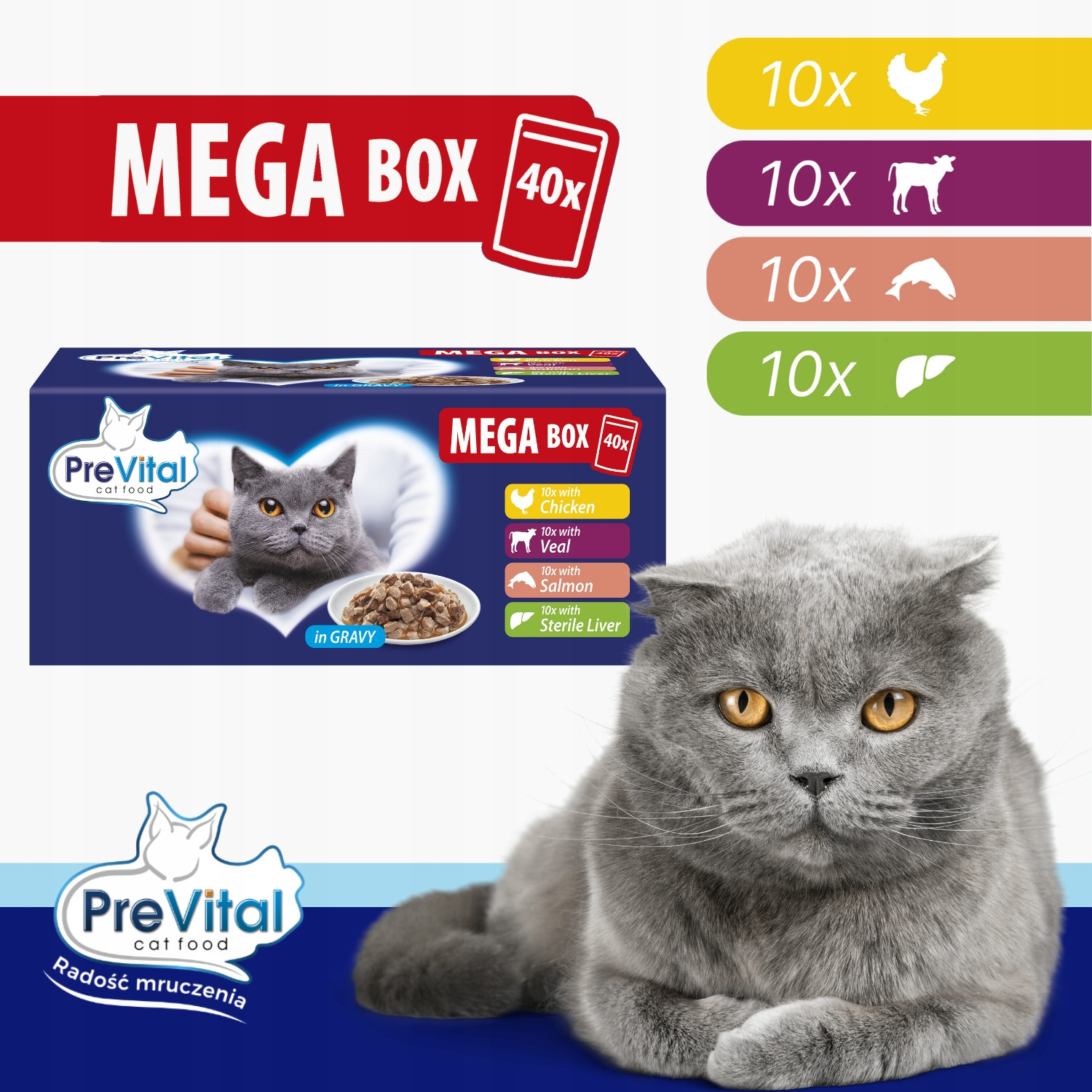 PREVITAL Mega Box Veal, salmon, liver, chicken - nassfutter für Katzen - 40X100g - foto 2