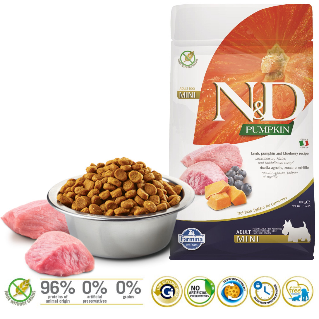 FARMINA N&D Pumpkin Dog Lamb & Blueberry Adult Mini - Trockenfutter für Hunde - 800 g - foto 1