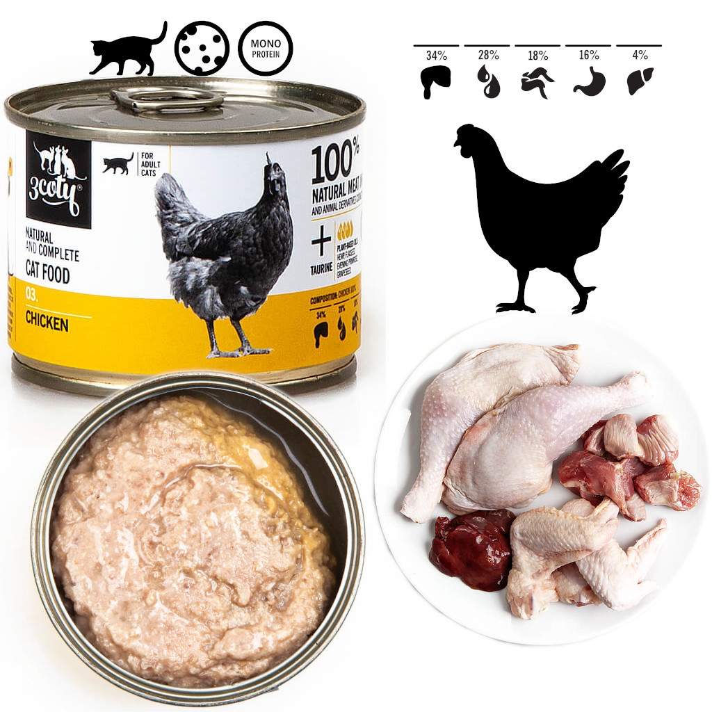 3COTY 03. Chicken - nassfutter für Katzen - 6x180g - foto 2