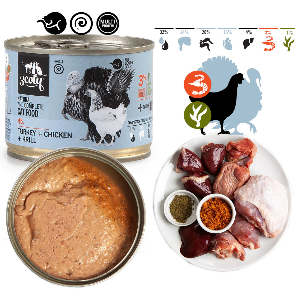 3COTY Turkey, chicken and krill Senior - nassfutter für Katzen - 180g - foto 2