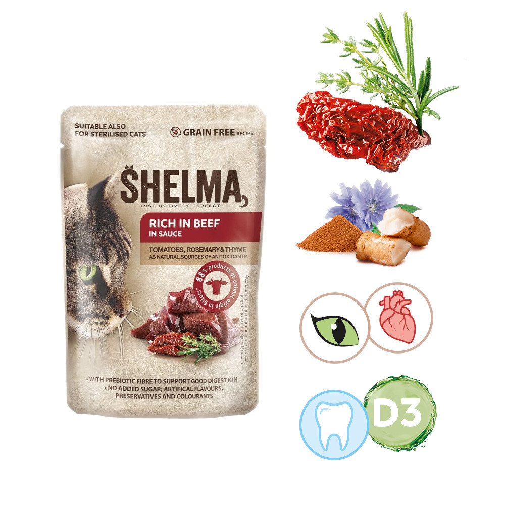 SHELMA Rich in beef in sauce - nassfutter für Katzen - 6x85g - foto 7