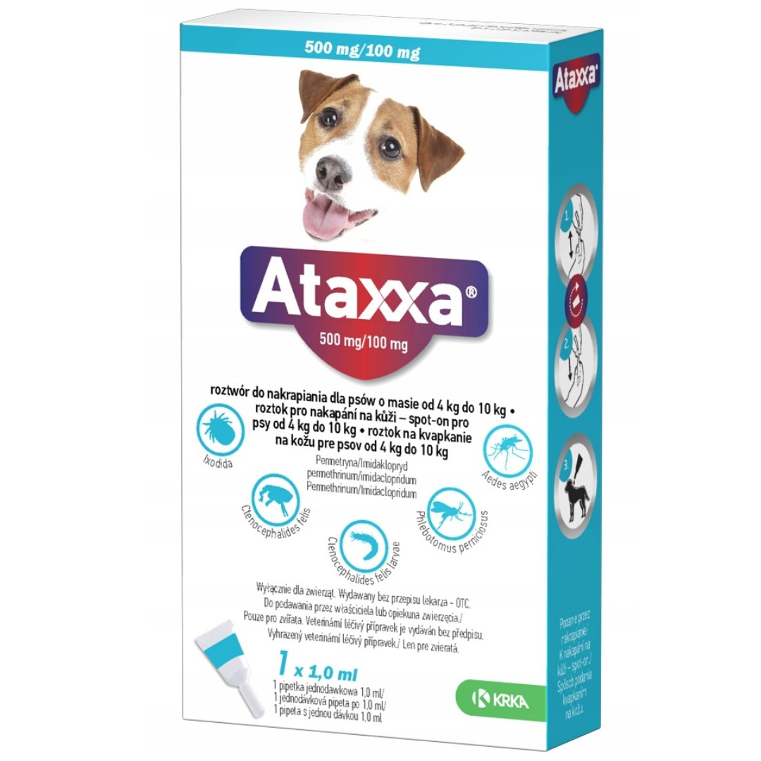 ATAXXA 500mg/100mg (4-10kg) - tropfen gegen flöhe und zecken für hunde – 1x1ml - foto 1
