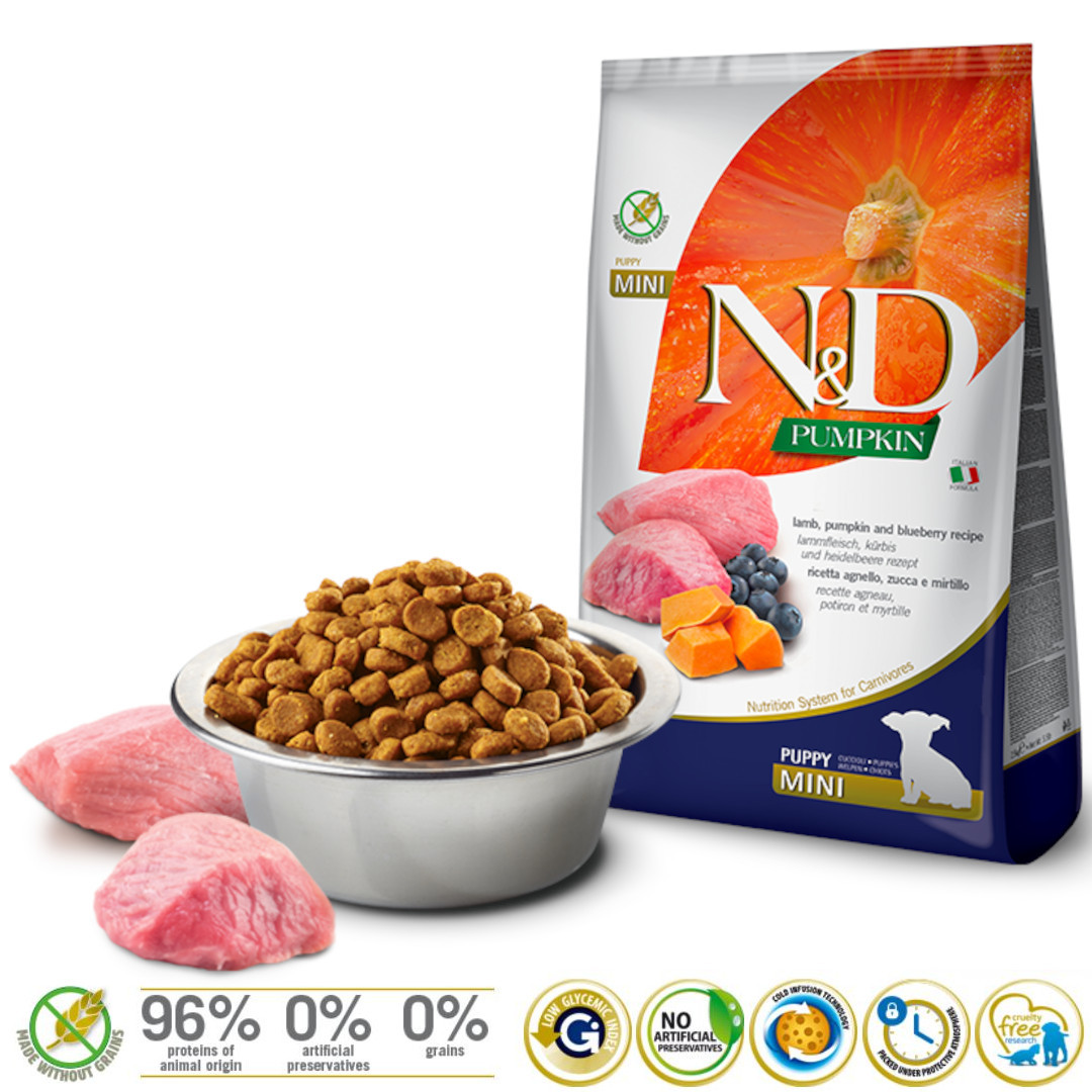 FARMINA N&D GF PUMPKIN LAMB&BLUEBERRY PUPPY MINI - TROCKENFUTTER FÜR HUNDE - 7kg - foto 1