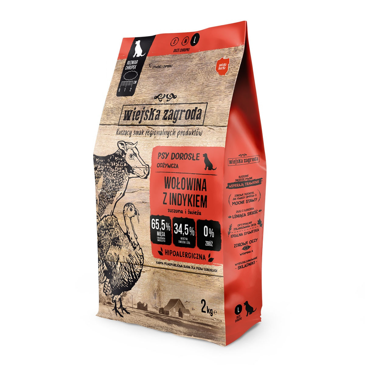 WIEJSKA ZAGRODA Beef with turkey L - trockenfutter für Hunde - 2kg - foto 1