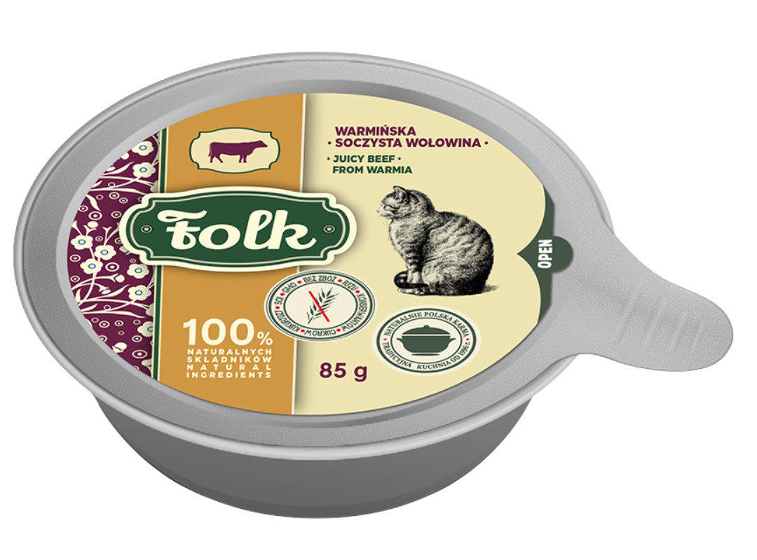 FOLK Ermländisches saftiges Rindfleisch – Nassfutter für Katzen – 6x85g - foto 1