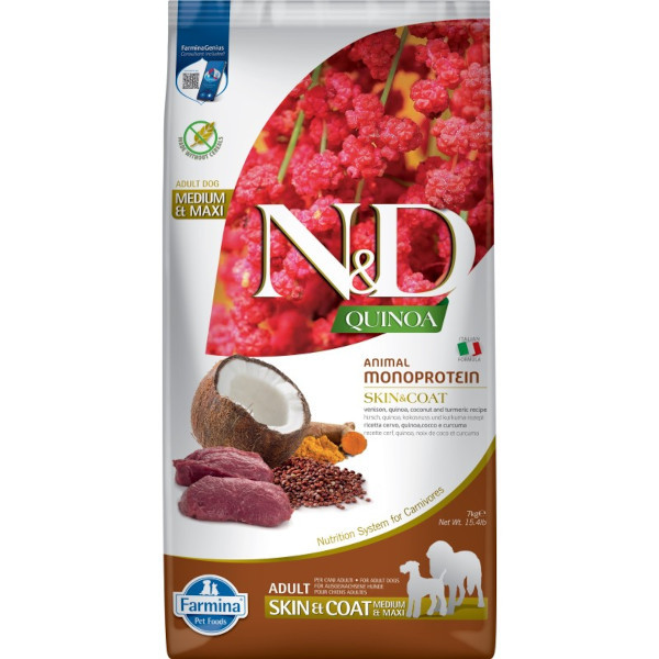 FARMINA N&D Quinoa Dog Skin&Coat Venison&Coconut Adult Medium&Maxi - Trockenfutter für Hunde - 7 kg - foto 3