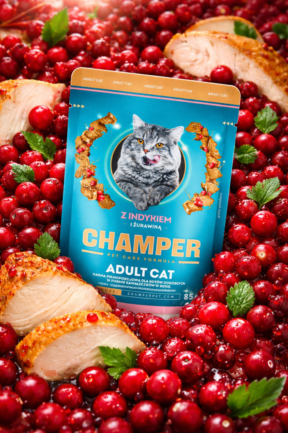 CHAMPER with turkey and cranberries - nassfutter für Katzen - 85g - foto 2