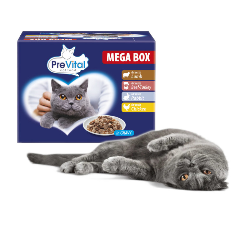 PREVITAL Katzenfutter Megabox mit Lamm, Rind, Kaninchen und Huhn in Soße - Nassfutter für Katzen - 24 x 100g - foto 3