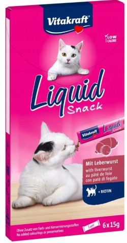 VITAKRAFT Liquid Snack Leber mit Biotin – Leckerbissen für Katzen – 6x15g - foto 1