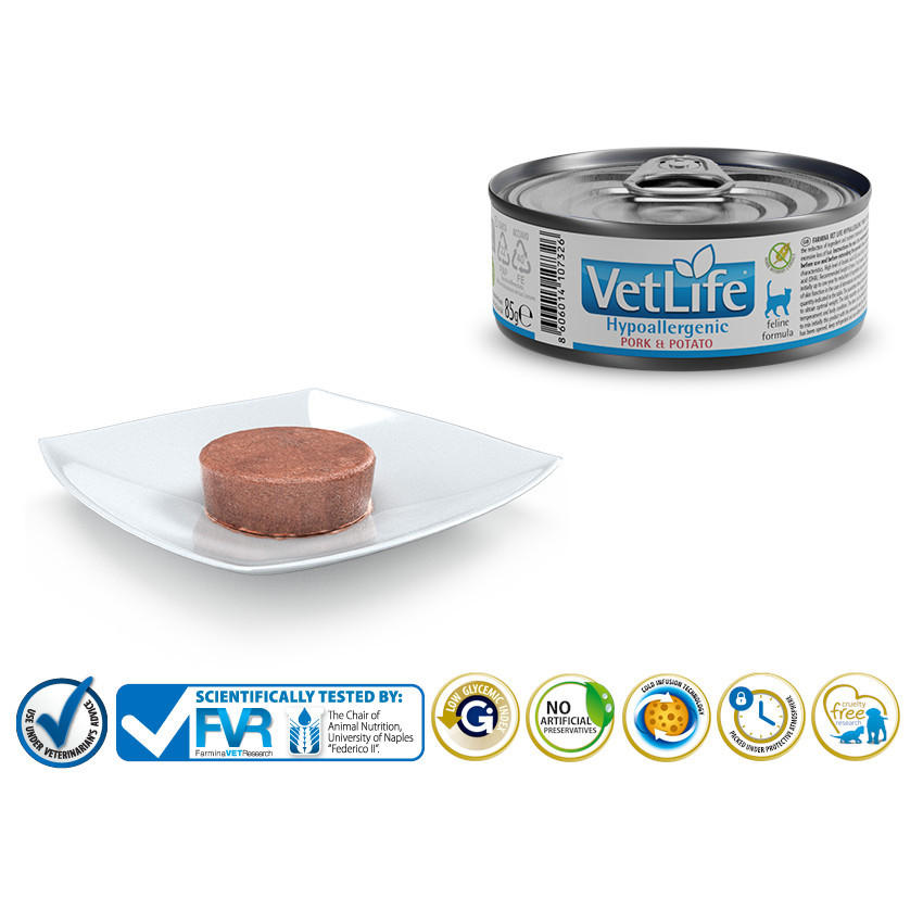 FARMINA Vet Life Hypoallergenic Pork & Potato - Nassfutter für Katzen - 85 g - foto 2