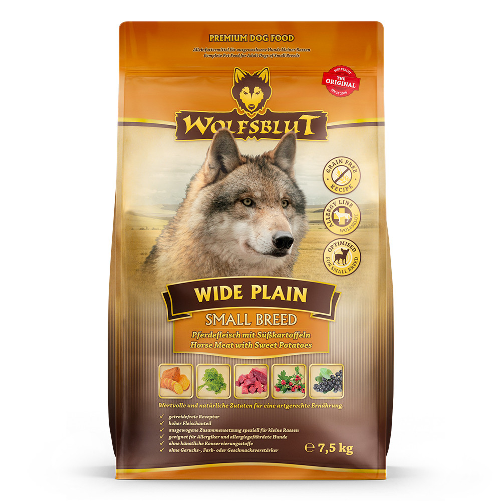 WOLFSBLUT Wide Plain Small breeds Horse with sweet potatoes - trockenfutter für Hunde - 7,5kg - foto 1