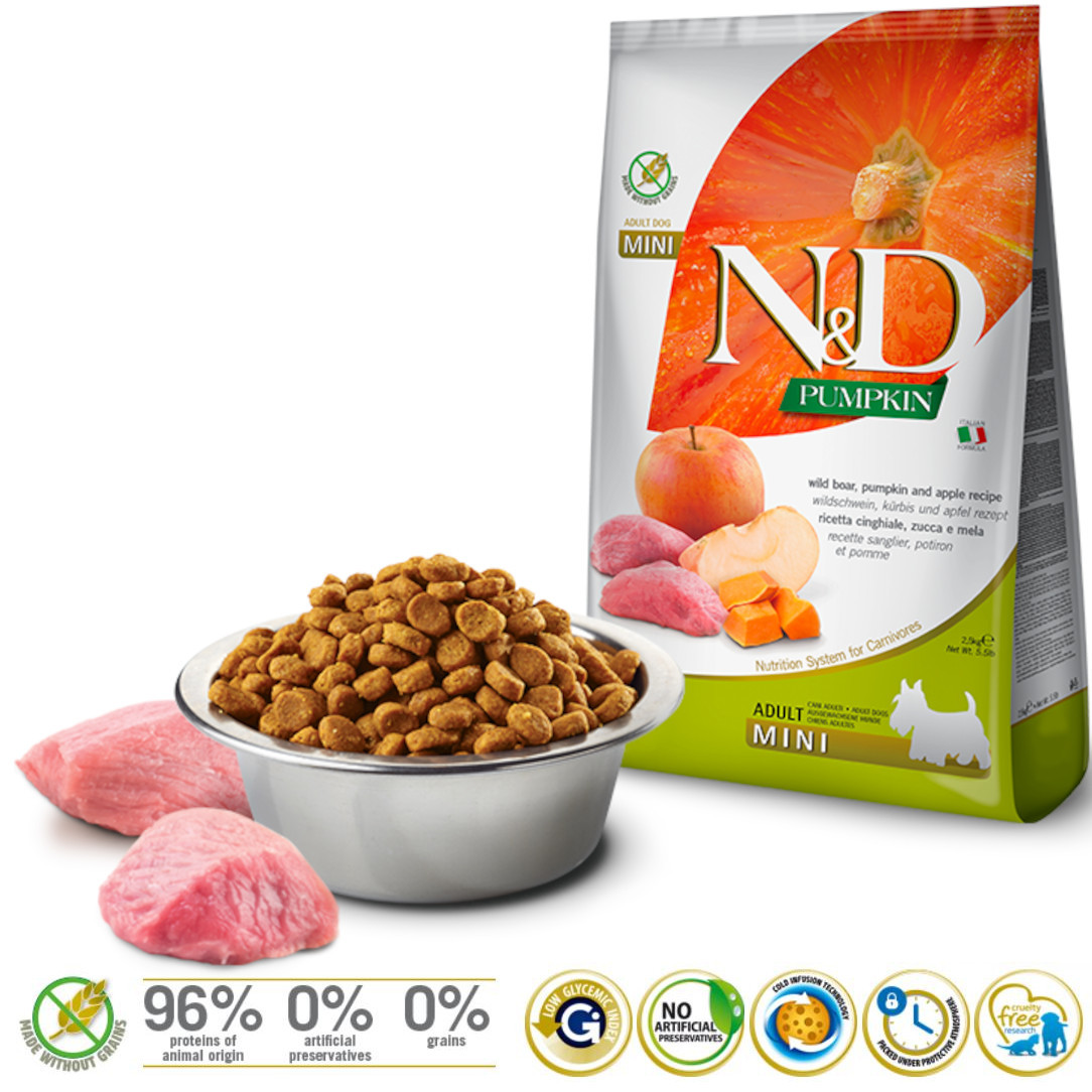 FARMINA N&D GF Kürbis, Wildschwein & Apfel Adult Mini - Trockenfutter für Hunde - 800 g - foto 1